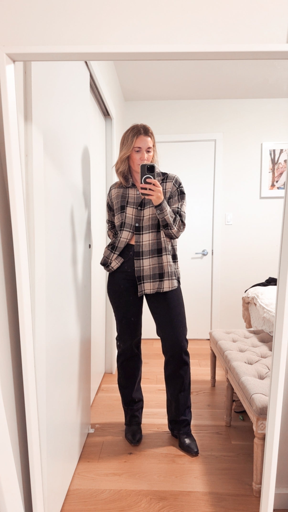 Ladies Plaid Button Down Shirt