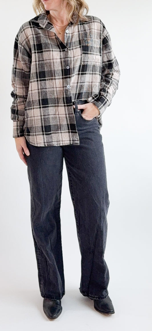 Ladies Plaid Button Down Shirt