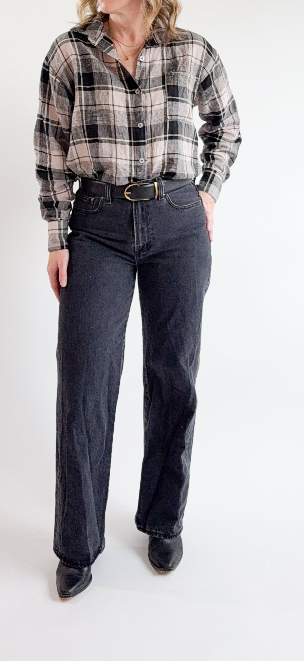 Ladies Plaid Button Down Shirt