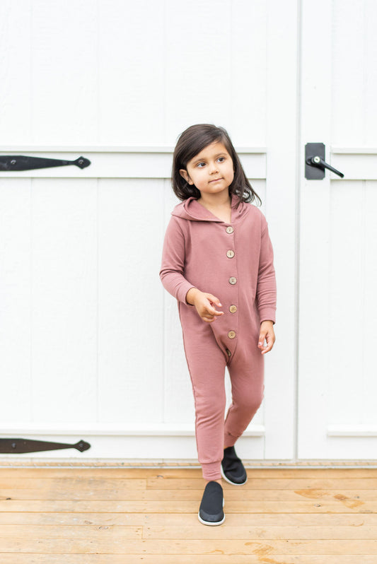 Button down hooded romper